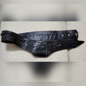 Black Leather Embossed Western Belt